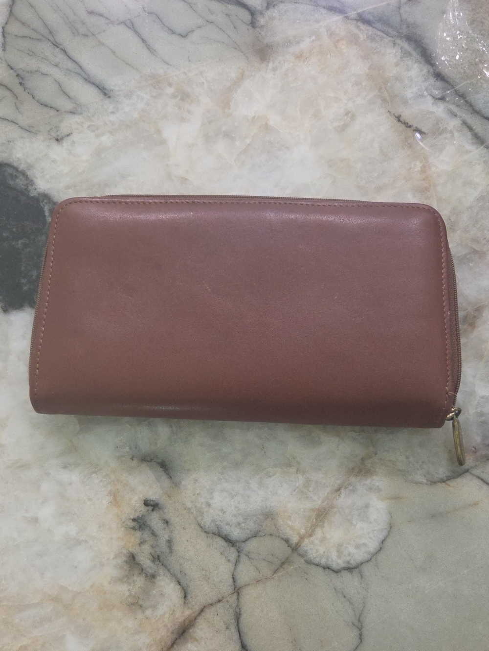 Longaberger Brown Leather Card Wallet with Zip